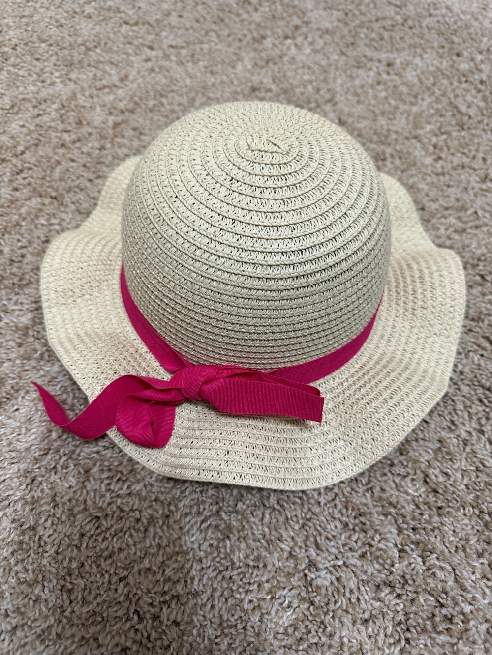 Hobby Lobby Kids Straw Sun Hat with Hot Pink Ribbon